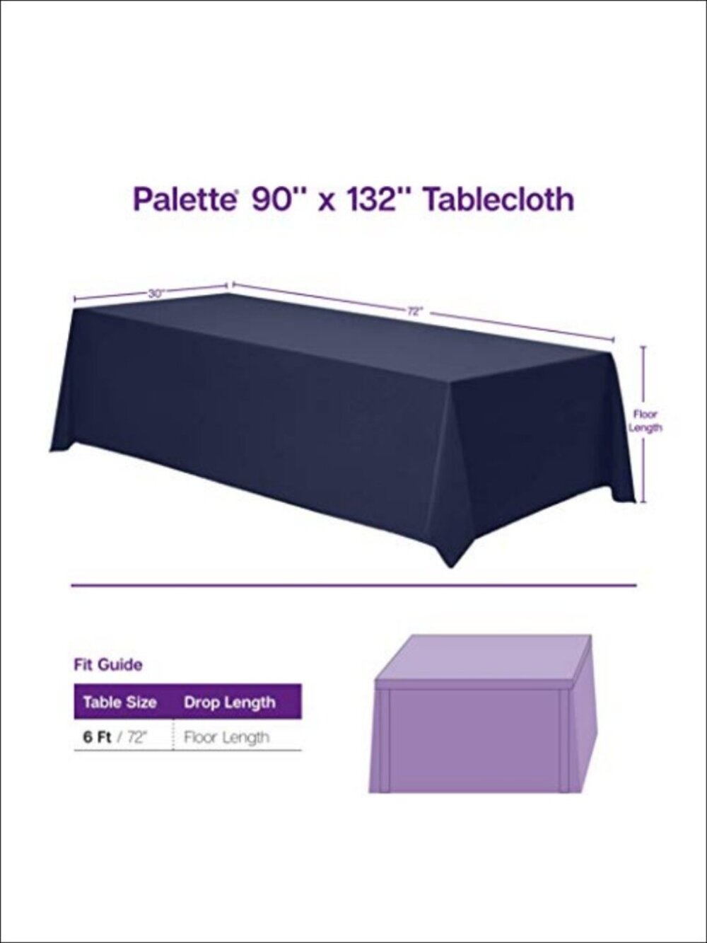 90x132 Inch Rectangular Tablecloth Floor-Length Drop Washable Polyester - Picture 2 of 6